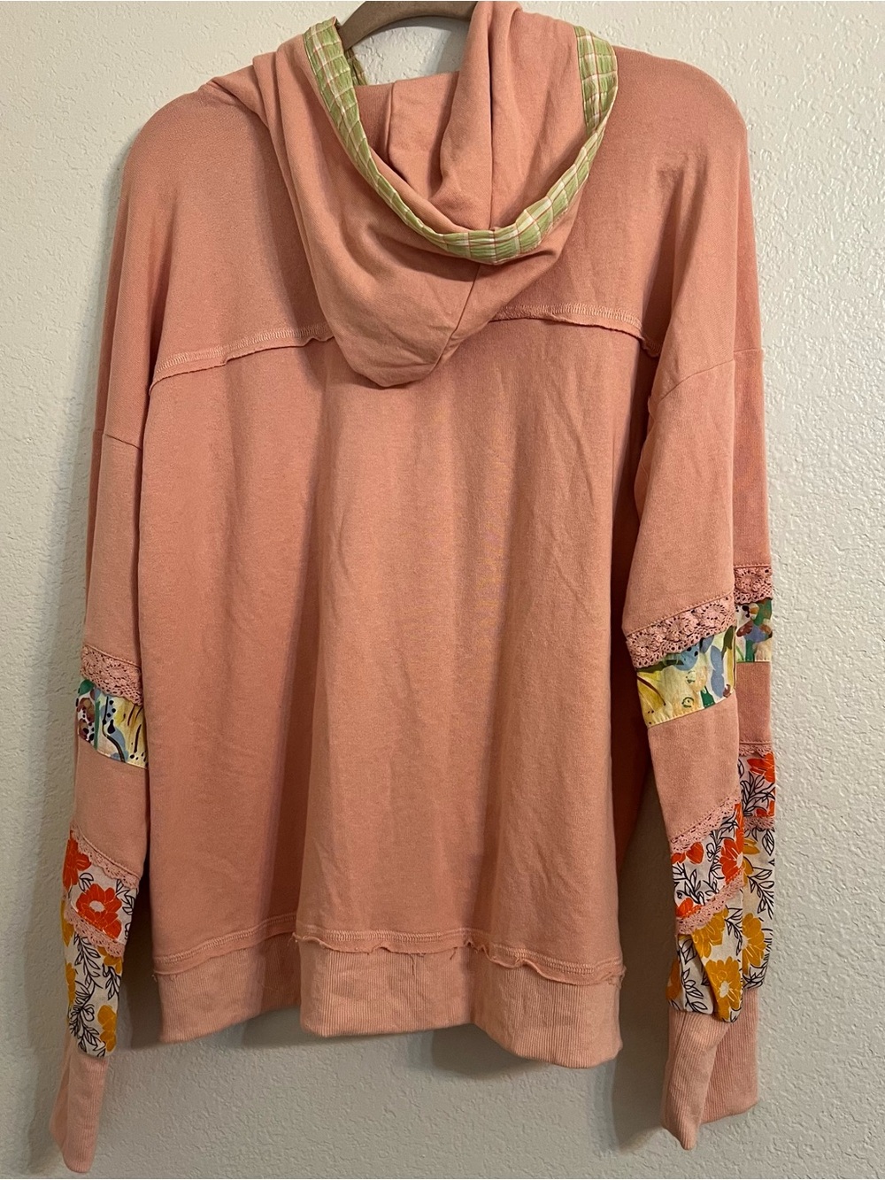 easel patchwork boho sweater Hooded Pullover Floral prairie cottagecore blouse - Picture 2 of 12